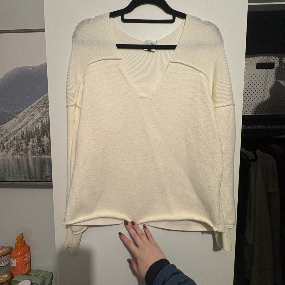 Women's Cream V-Neck Sweater